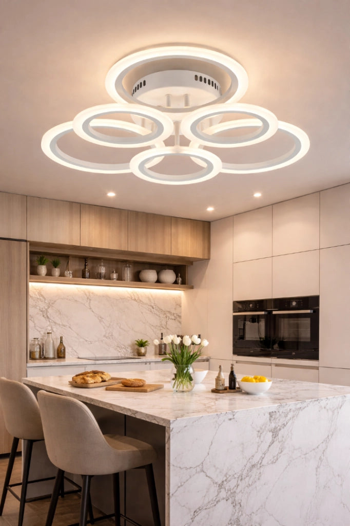 Lampada da soffitto LED Vargo bianca 6 anelli metallo