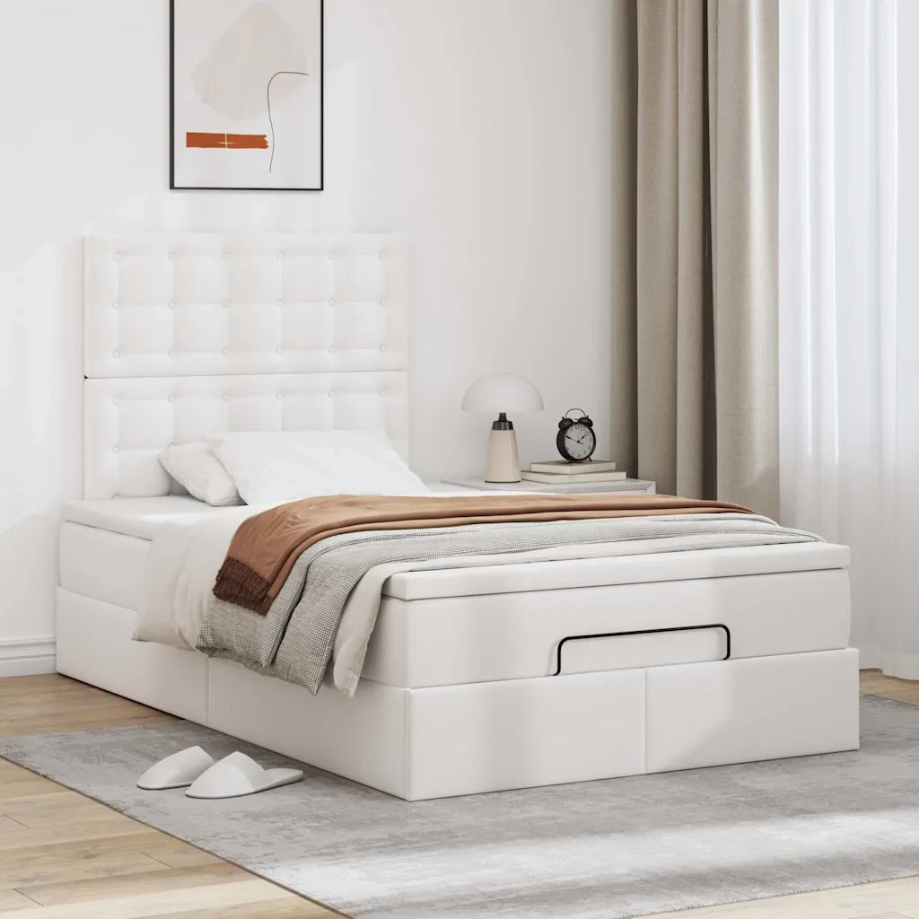 Struttura Letto Pouf con Materasso Bianco 120x190 cm Similpelle 3312992