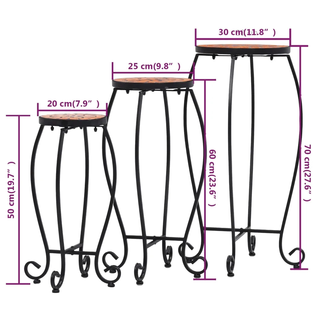 Tavolini con Mosaico 3 pz Terracotta in Ceramica 46701