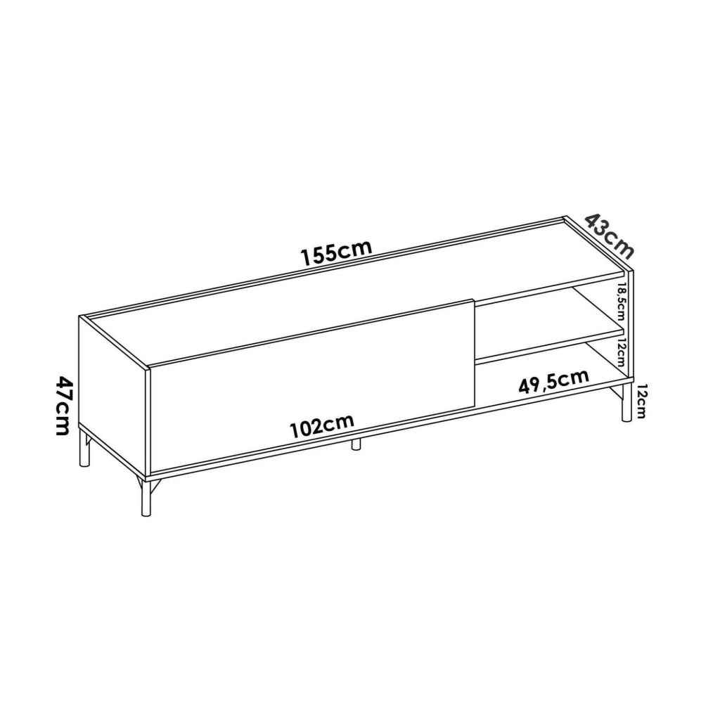 Mobile porta TV Allesia, Credenza bassa da soggiorno, Madia da salotto per televisione, 155x43h47 cm, Rovere e Antracite
