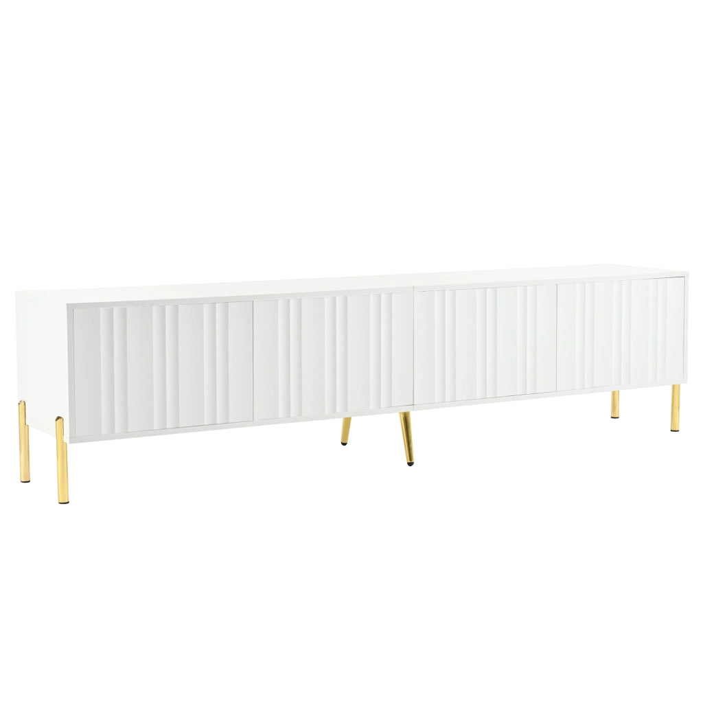 Mobile TV bianco 190 cm con 4 ante, 8 ripiani e gambe dorate