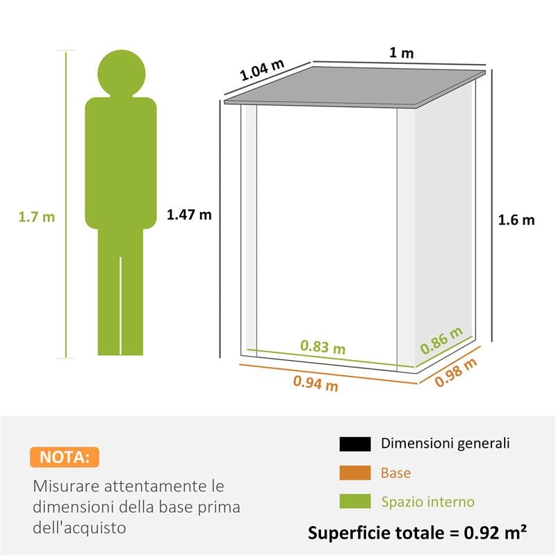 CASETTA DA GIARDINO PORTA ATTREZZI IN ACCIAIO GALVANIZZATO CON PORTA, 100X104X160 CM, VERDE CHIARO