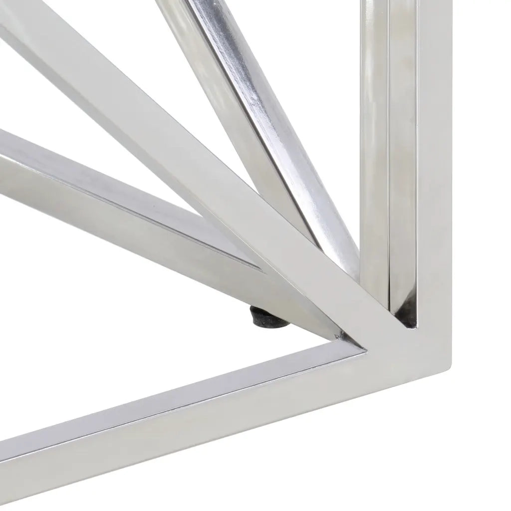 Tavolino Salotto Argento Acciaio Inossidabile Vetro Temperato 349979
