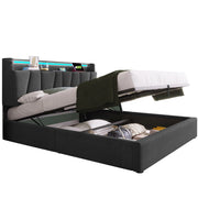 Letto Matrimoniale 160x200 cm con Contenitore; USB; Type-C e LED RGBW in Lino Grigio