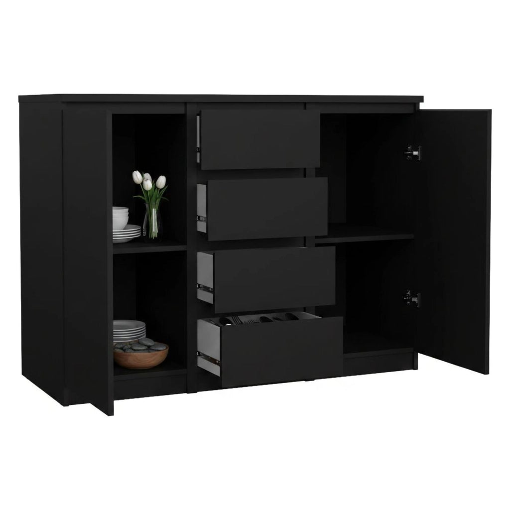Credenza Angelika, Buffet da soggiorno, Madia da salotto, Dispensa da cucina, 121x50 h91 cm, Nero