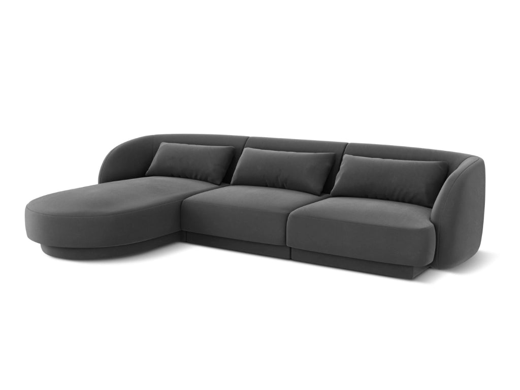 Cosmopolitan Design - Divano angolare sinistro "Tulum" 4 posti in velluto grigio 