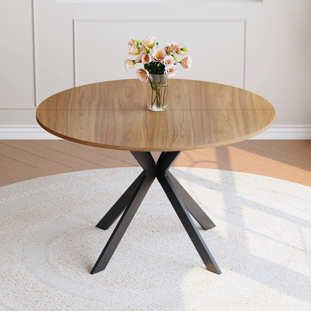 Tavolo da Pranzo Rotondo ¨C MINIMAL ¨C Noce MDF, Gambe Nere a X, 110 cm