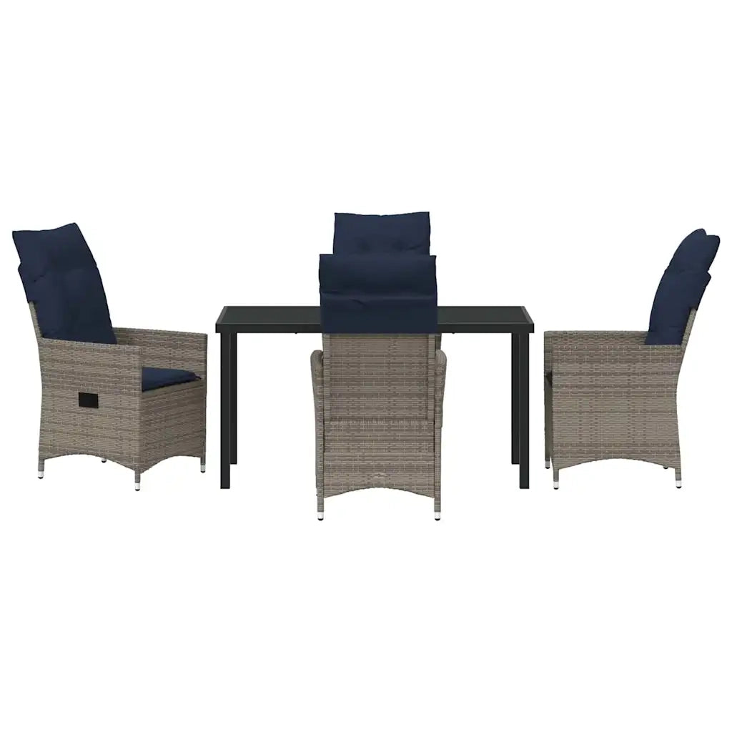 Set di tavolo e sedie con cuscino 5 pcs Grigio Rattan in PE