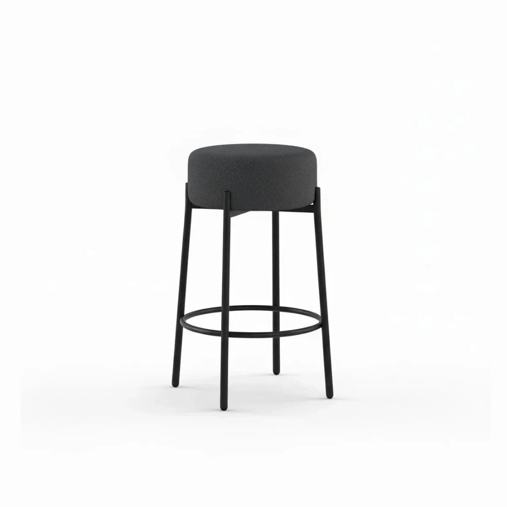 Set di 2 sgabelli da bar e cucina in tessuto grigio scuro Toffee con struttura in metallo e poggiapiedi | Duzzle