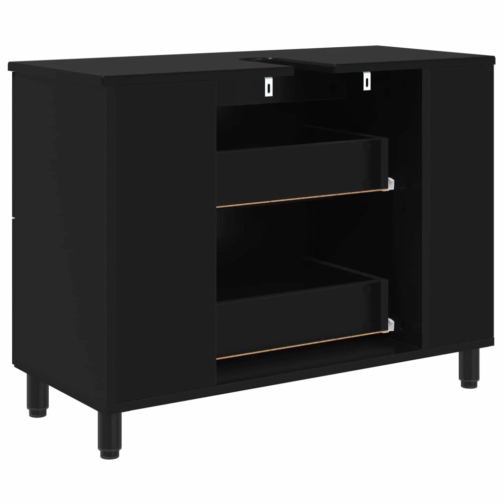 Mobiletto da bagno Nero 80 x 35 x 60 cm Legno ingegnerizzato
