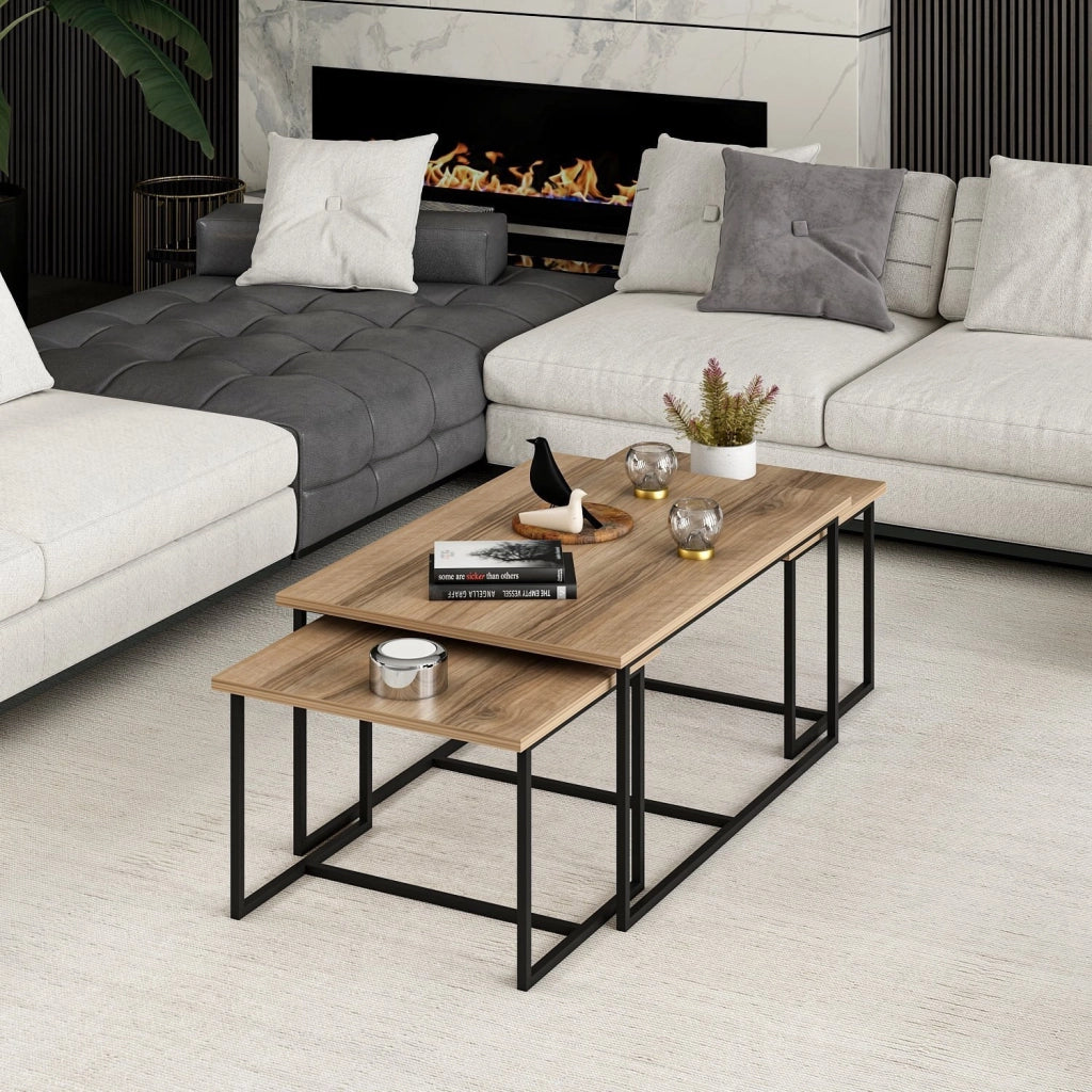 Tavolo gigogne (3 pezzi) in legno "Levada" - 90 x 60 x 42 cm - Noyer