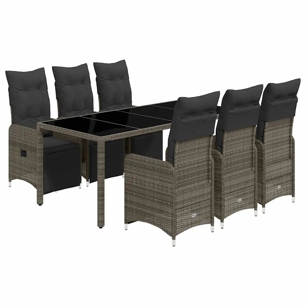 vidaXL Set Bistrò da Giardino 7 pz con Cuscini in Polyrattan Grigio