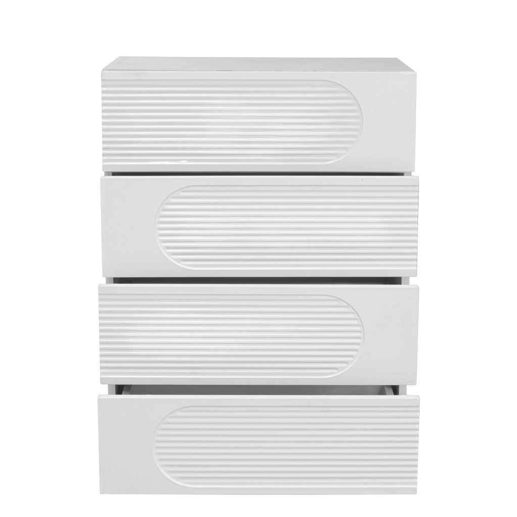 comò moderno a 4 cassetti in MDF e truciolare bianco lucido per ufficio e camera da letto 60 × 38,5 × 85 cm