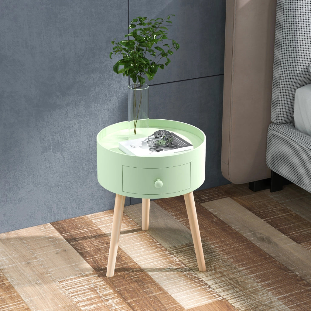 Tavolino rotondo con cassetto ¨C zephmum ¨C design scandinavo gambe effilate