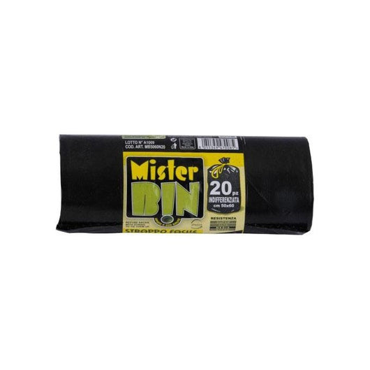 Mister Bin Sacco Immondizia Legacci Nero 50X 60 Pezzi 20