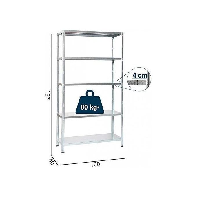 Grima Scaffale Incastro Zincato 5 Ripiani Portata 400kg 100X40X186 Cm
