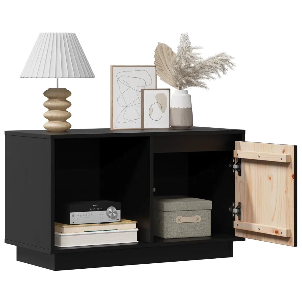 Mobile Porta TV Nero 74x35x44 cm in Legno Massello di Pino 814338