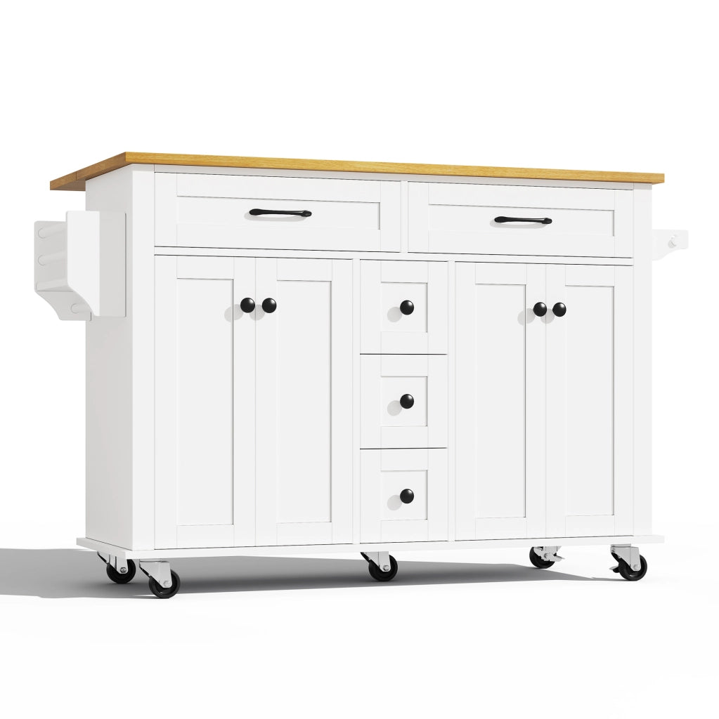 Carrello da cucina multifunzione con piano ribaltabile 140x40(65) cm in MDF bianco e naturale