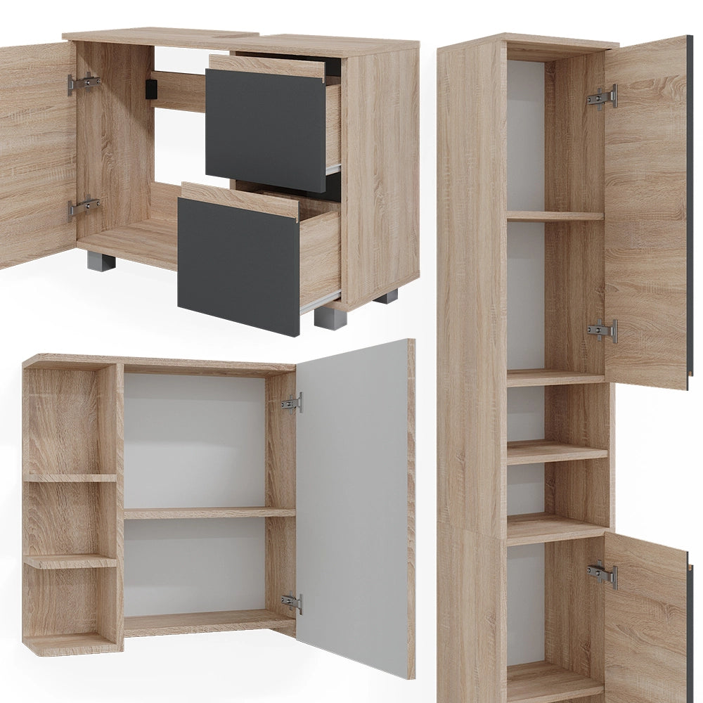 Vicco Set mobili bagno Sonoma 3 parti, con armadio alto