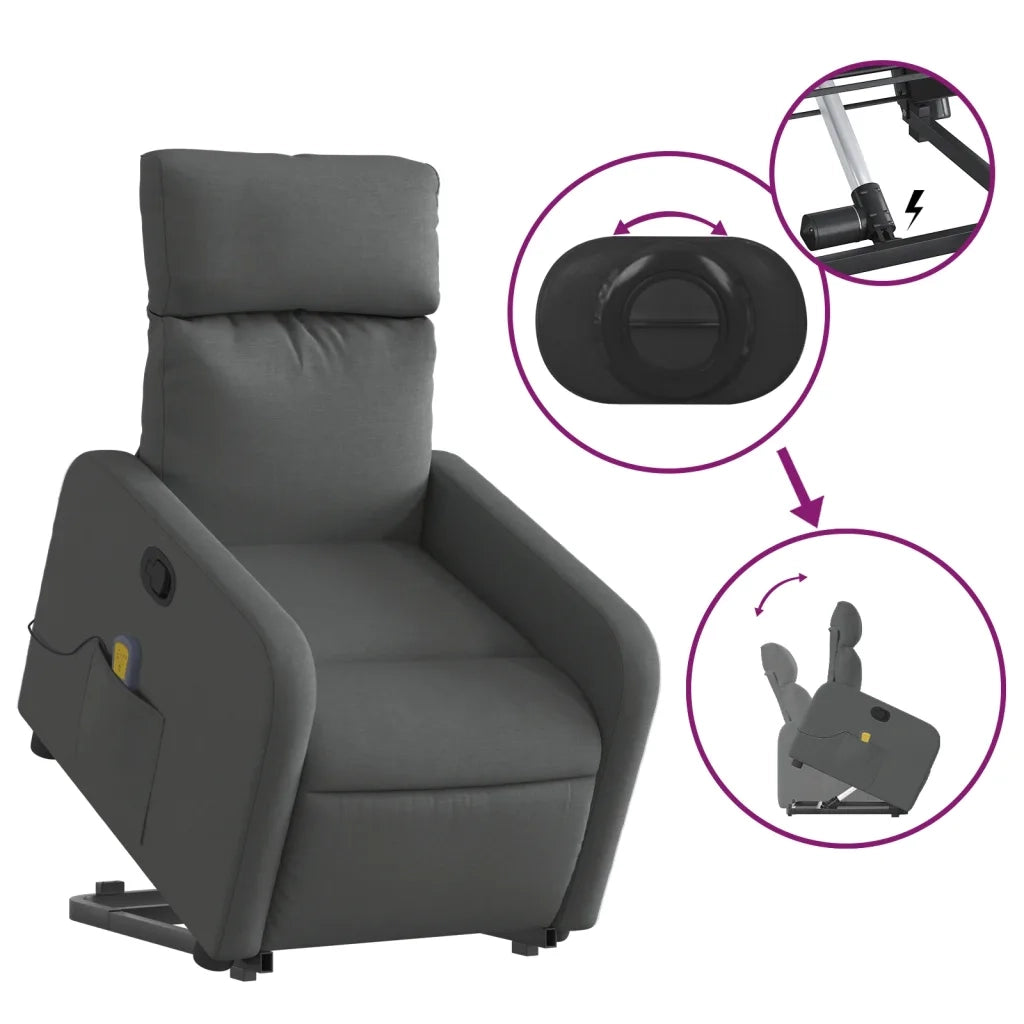 Poltrona | Sedia Relax Alzapersona Massaggi Reclinabile Grigio Scuro Tessuto