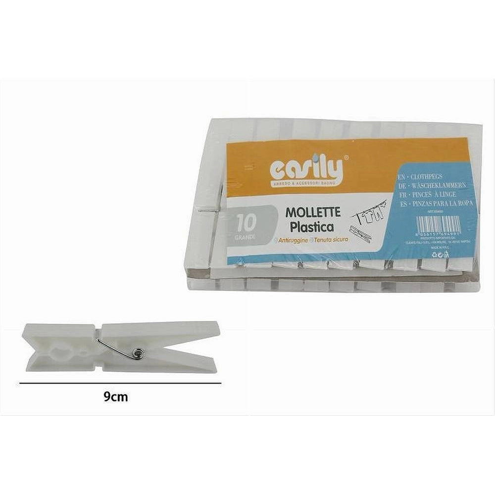 Trade Shop - Set 30pz Mollette In Plastica Pinze Bucato Panni Antiruggine Grandi Bianco 69499 -