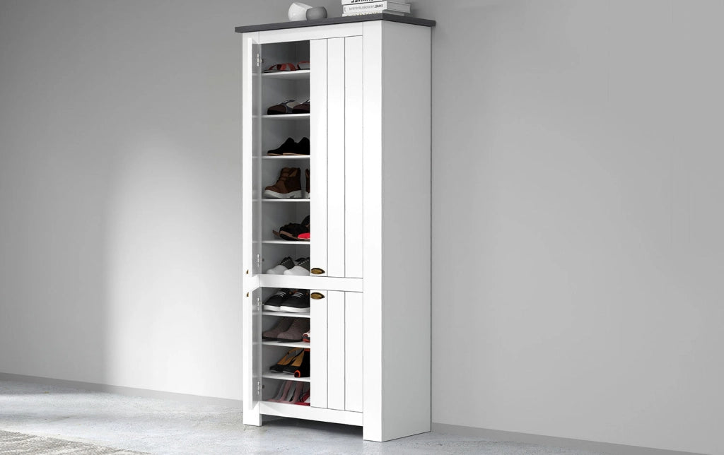 Scarpiera 4 Ante 84x42x200 cm Figo 4A Bianco Opaco/Report Grigio