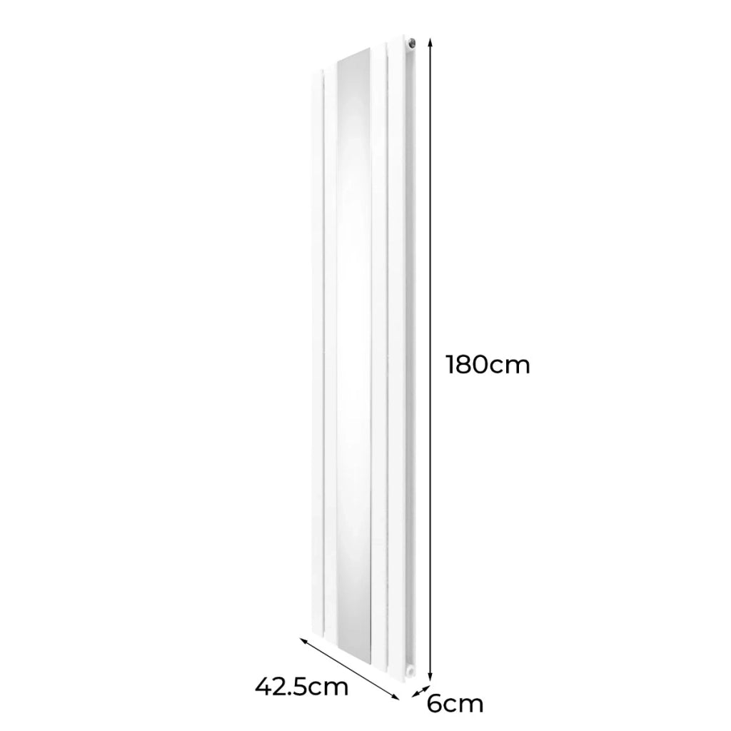 Radiatore a specchio a pannello piatto e valvole TRV cromate Bianco 1800 mm x 425 mm