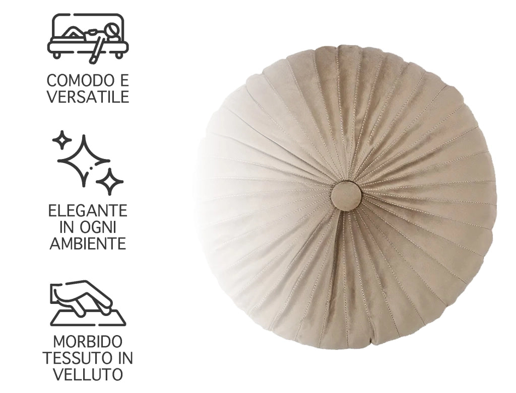 Cuscino Rotondo Zucca Effetto Velluto Circolari Per Divano Decorativo Letto 40 Cm  Beige