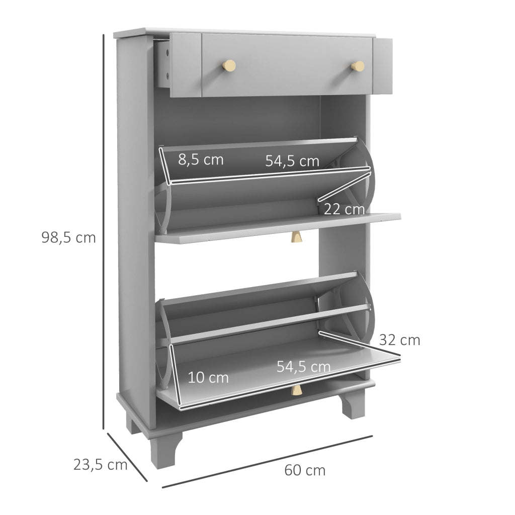 Mobiletto per Scarpe con 2 Ante e 1 Cassetto ¨C Zephmum ¨C Grigio 60x23.5x98.5 cm