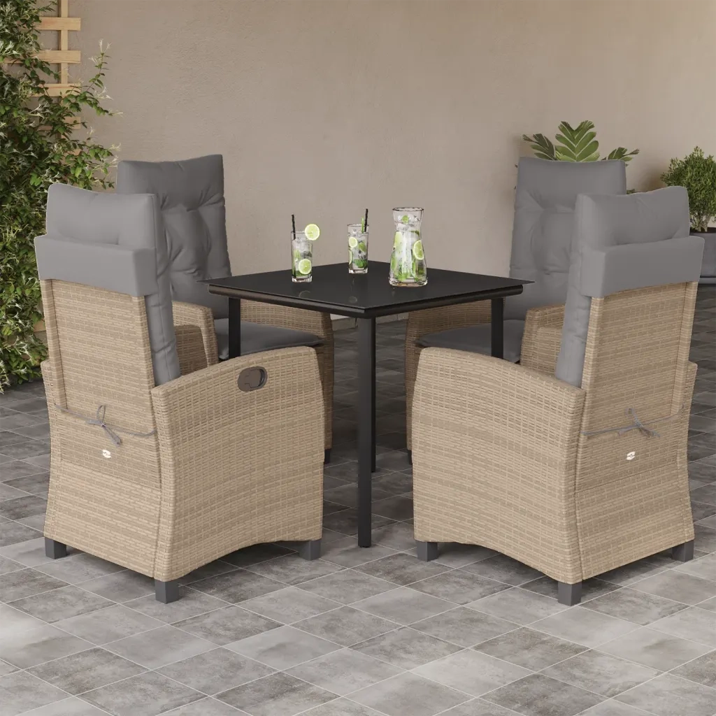 Set Pranzo da Giardino 5 pz con Cuscini Beige Misto Polyrattan 3212833