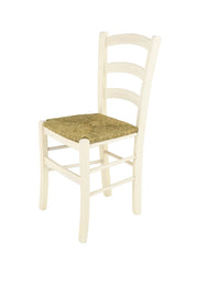 Sedia Venice Tommychairs, robusta struttura in legno di faggio verniciata in anilina bianca e seduta in paglia