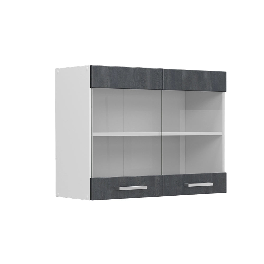 Mobile da cucina in vetro R-Line Calce nera/Bianco 80 cm Vicco