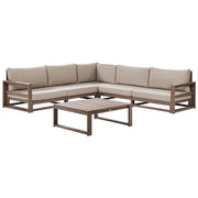 Set da giardino 5 posti in legno di acacia con cuscini grigio tortora lato destro moderno elegante