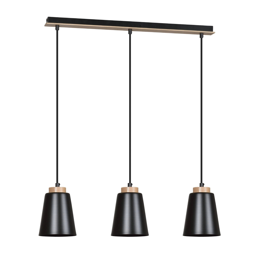 Lampadario Emibig Bolero 3, 3xE27 nero legno regolabile
