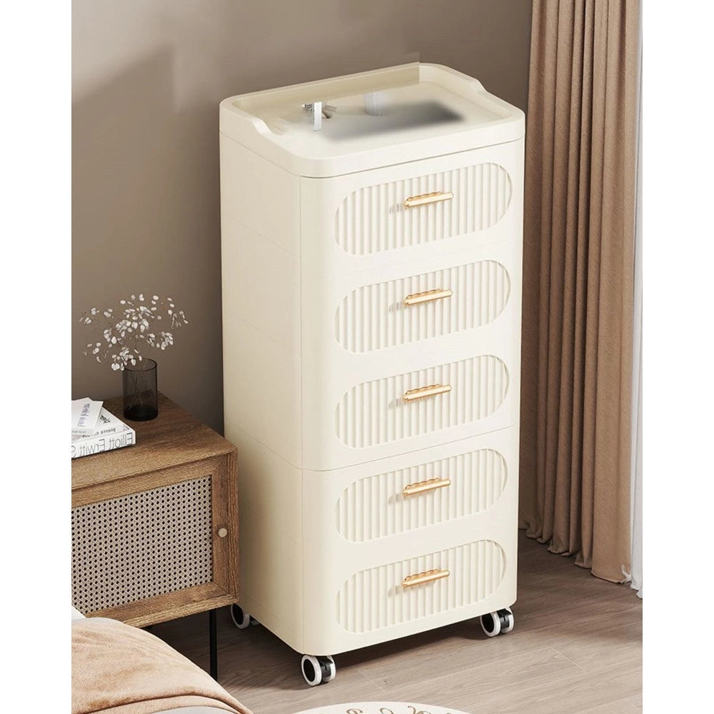Trade Shop - Mobile Contenitore In Plastica Con Ruote 5 Ripiani Cassetti Per Camera Soggiorno Ingresso -