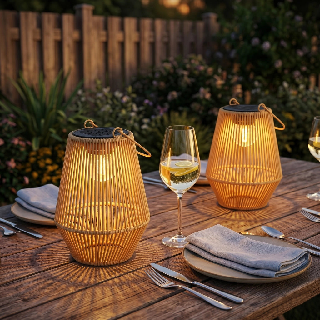 Lanterne Solari da Giardino 2 Pezzi ¨C zephmum ¨C Marrone Rattan IP44