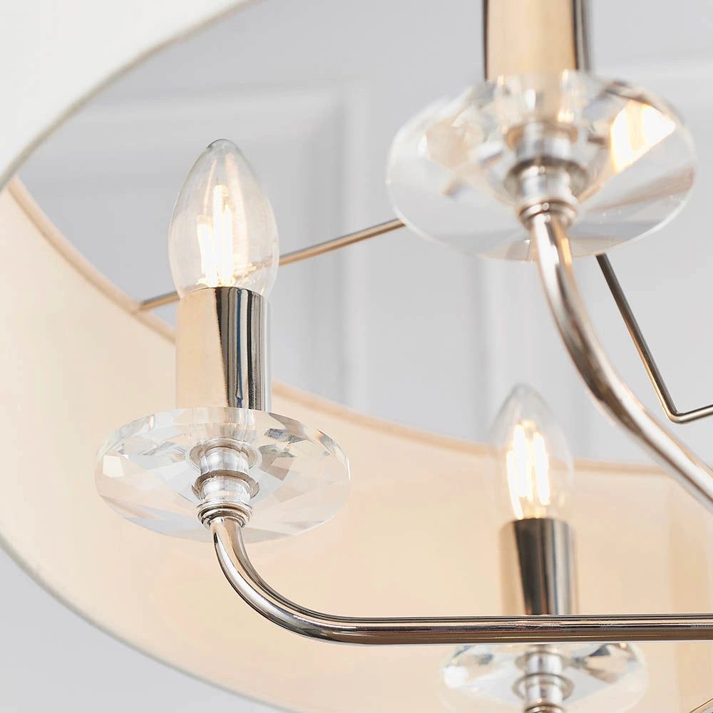 Lampadario Nixon 6 luci E14 nichel con paralume Endon