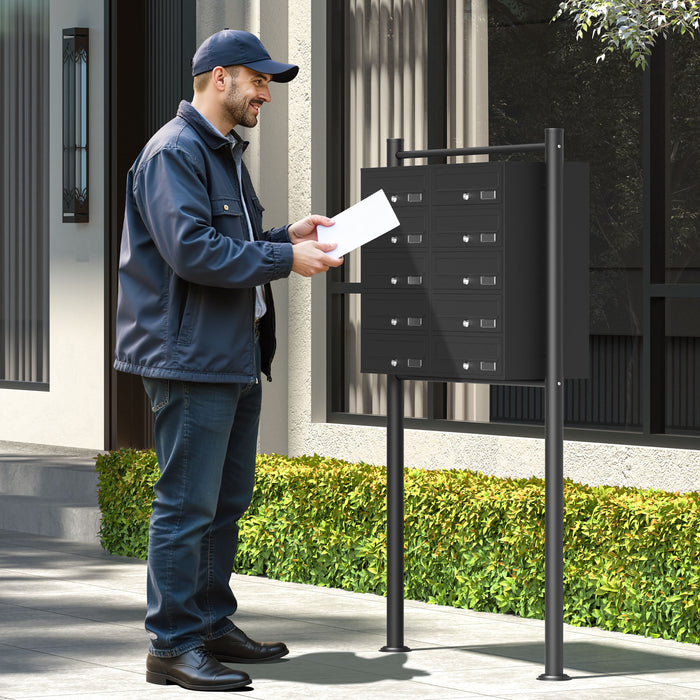 Cassetta postale condominiale autoportante, 10 posti, nero, 945 x 270 x 1500 mm 2 moduli