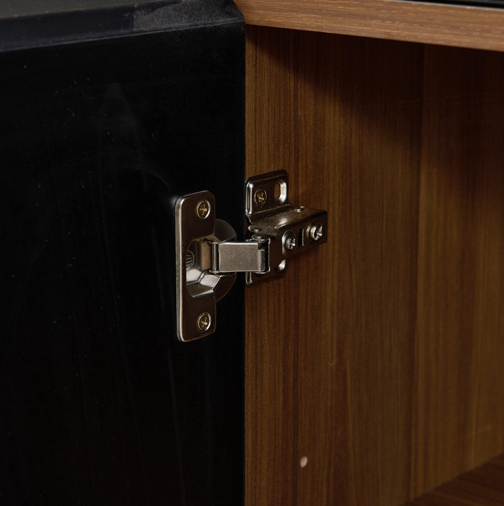 Sideboard moderno 150x40x85 cm in MDF marrone con ante nere, 2 cassetti e 4 porte