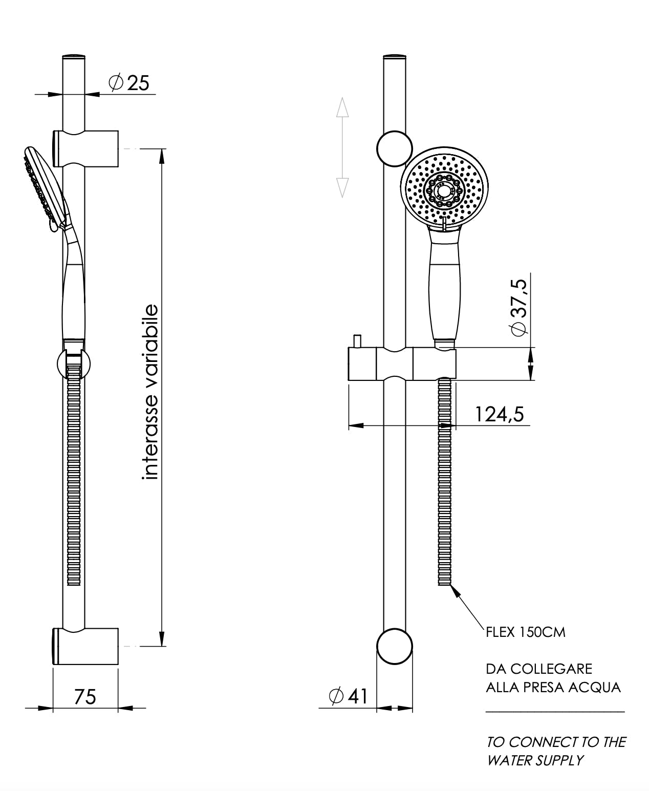 Saliscendi regolabile universale completo multigetto