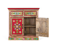 Credenza in legno di mango dipinta a mano con 2 cassetti e ante