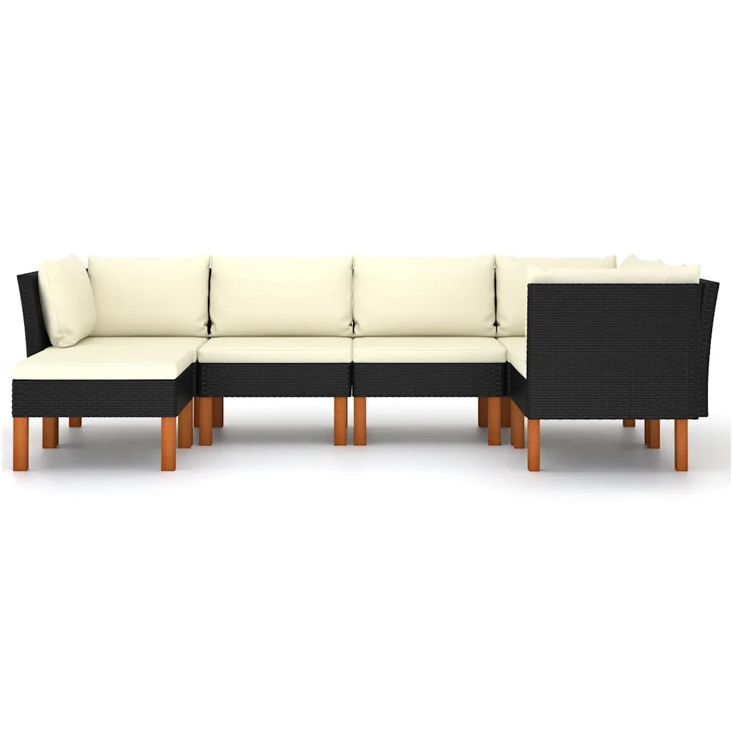 Set Divani da Giardino 6 pz | Set Salotto da Giardino con Cuscini in Polyrattan Nero