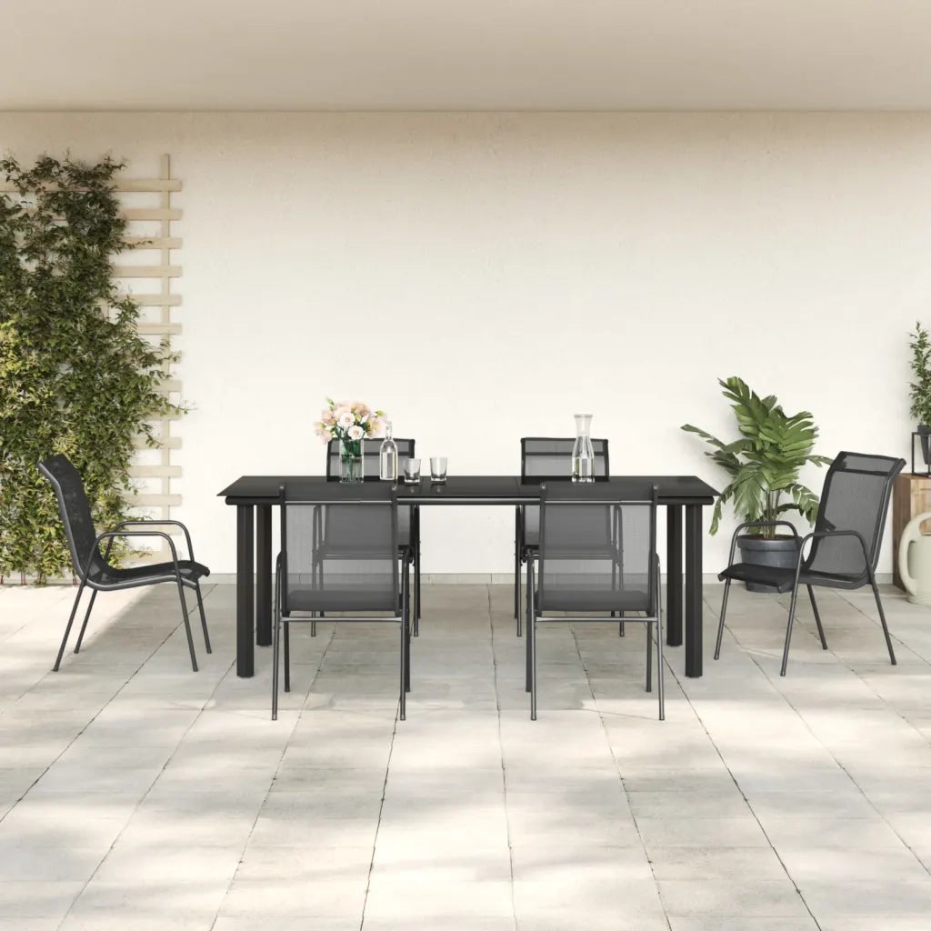 Set da Pranzo da Giardino 7 pz | Set Salotto da Giardino Nero in Acciaio e Textilene