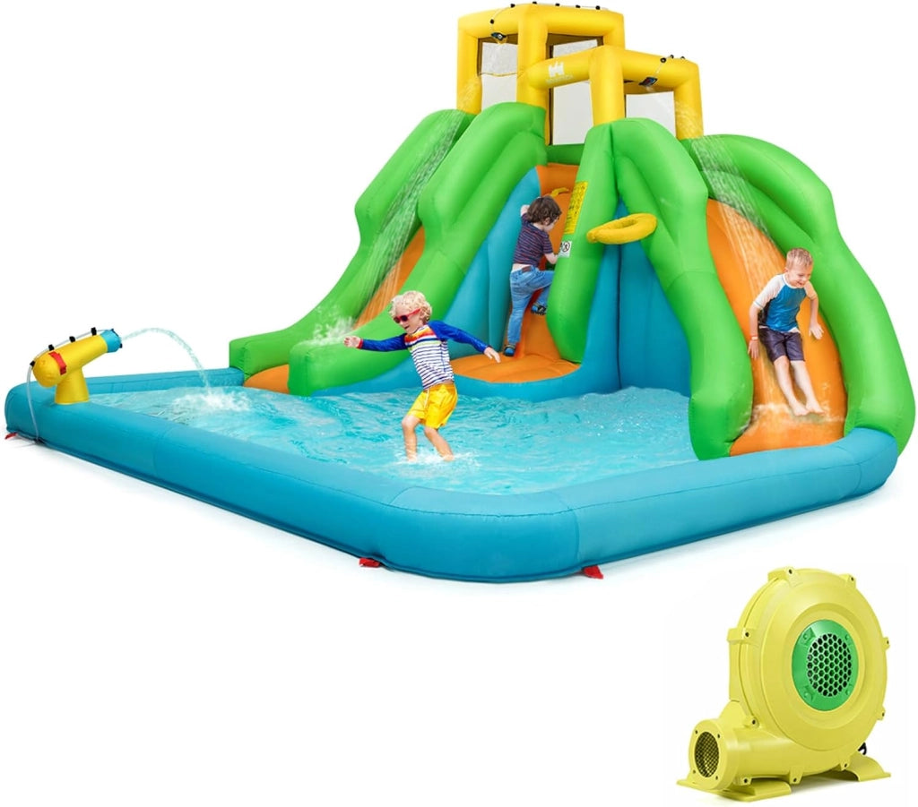 Castello Gonfiabile per Bambini, Con Scivolo, Parete di Arrampicata, Piscina e Canestro da Basket, per 3 Bambini di 3-10 Anni, 400 x 360 x 255 cm (con soffiatore)