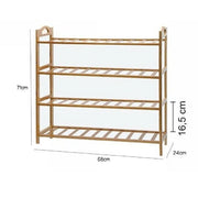 Trade Shop - Scarpiera Porta Scarpe 4 Ripiani Piani Legno Bamboo Bambu Scaffale Mobile 69413 -