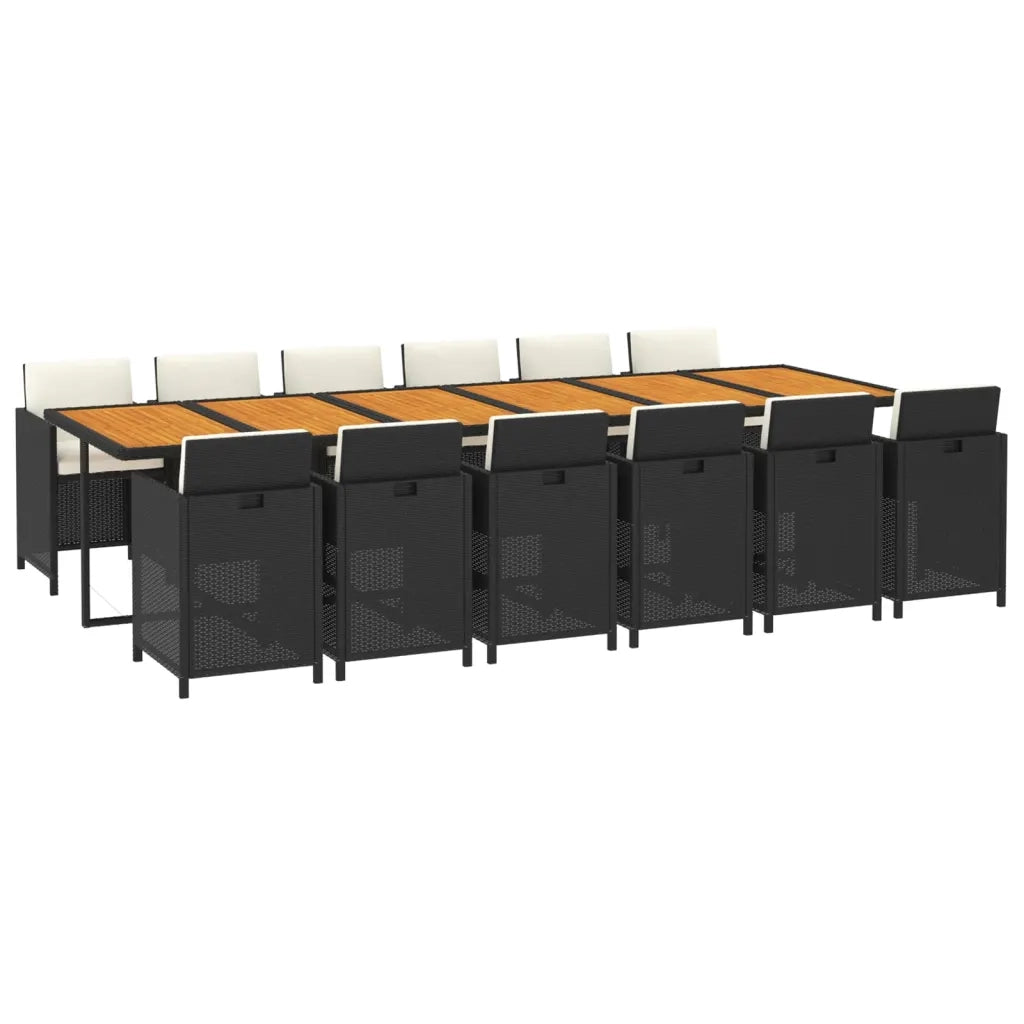Set da Pranzo per Giardino 13 pz con Cuscini in Polyrattan Nero 3095626