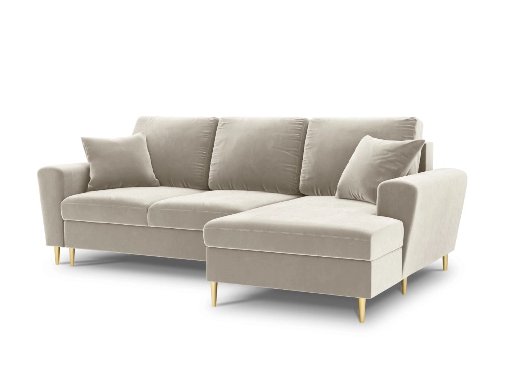 Cosmopolitan Design - Divano convertibile angolare destro con contenitore "Kyoto" 4 posti in velluto beige chiaro 