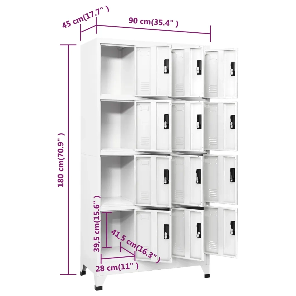 Armadio da ufficio moderno con serratura dimensioni 90 x 45 x 180 cm dotato di 12 ante con serratura in acciaio bianco. Codice articolo: 02_0047024.
