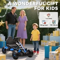 Kart Pedali per Bambini di +3 Anni con Frizione Automatica Freno Ruote Antiscivolo in EVA e Telaio Metallico Blu