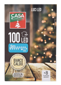 LUCI DI NATALE A LED 100LED BIANCO CALDO INTERNO ESTERNO IP44 8 GIOCHI DI LUCI CON MEMORIA